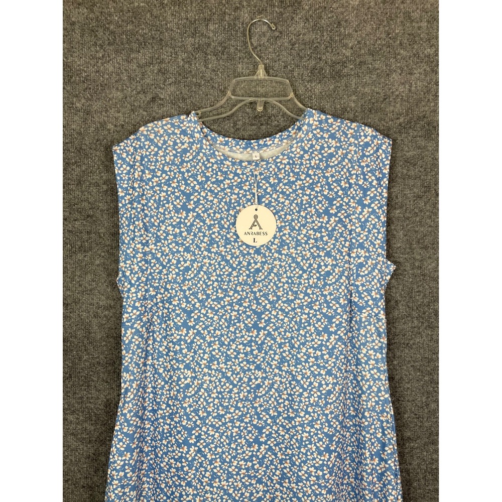 Anrabess Maxi‎ Dress Women L Blue Floral NEW Sleeveless Slit Pockets Summer - Picture 2 of 10